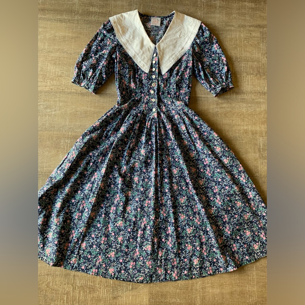 Eber San Francisco Vintage Cottagecore Dress M Floral Lace Collar Prairie USA - Picture 3 of 14